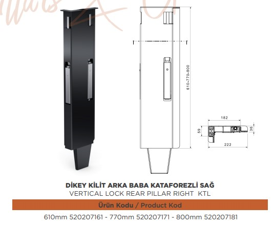 DIKEY KILIT ARKA BABA DIKMESI 610 MM SAG KATAFOREZLI